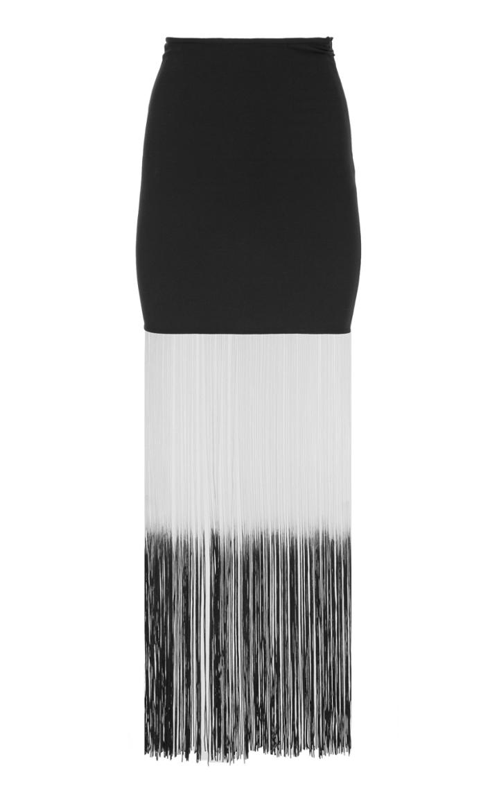 George Keburia Colorblocked Fringe Midi Skirt