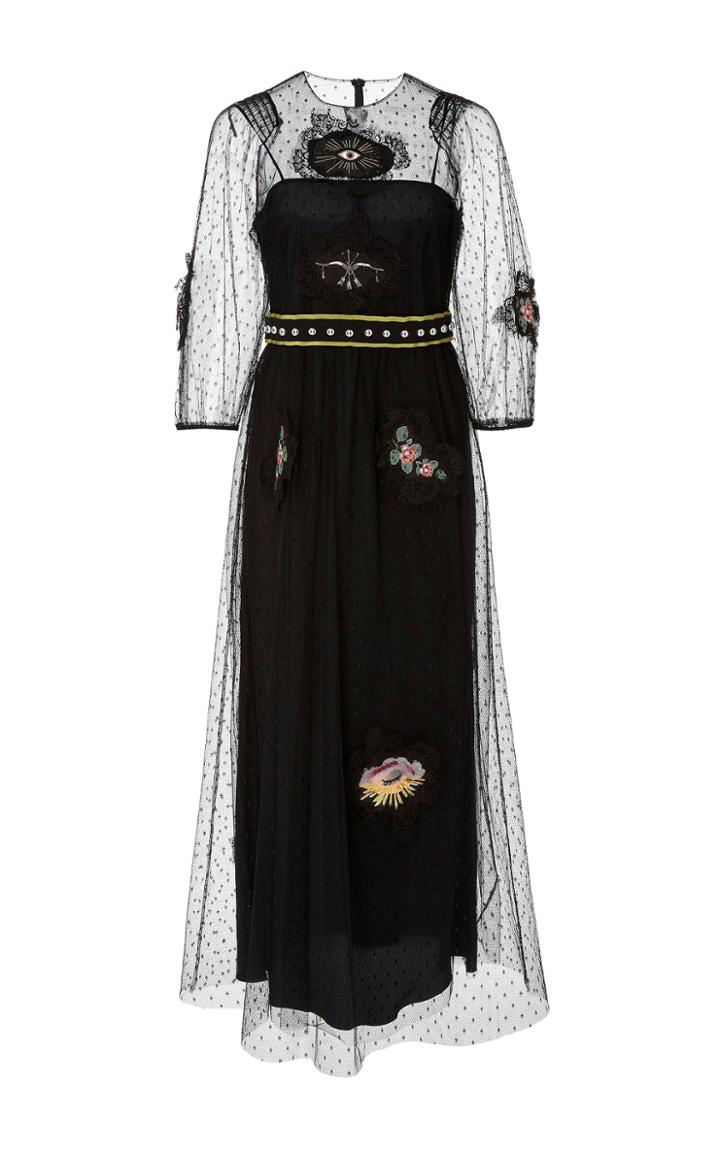 Red Valentino Sheer Tulle Dress With Gothic Patches