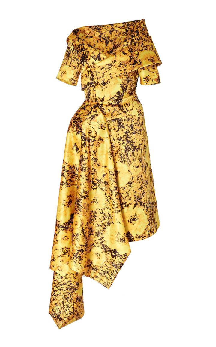 Richard Quinn Sunflower Draped Duchess Satin Dress