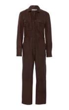Veronica Beard Artemis Collared Button-front Leather Jumpsuit