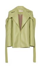 Matriel Faux Leather Blazer With Large Lapels And Shoulder Ties