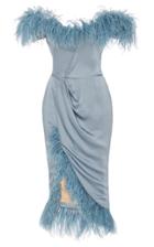 Moda Operandi Marchesa Feather-embellished Satin Dress Size: 2