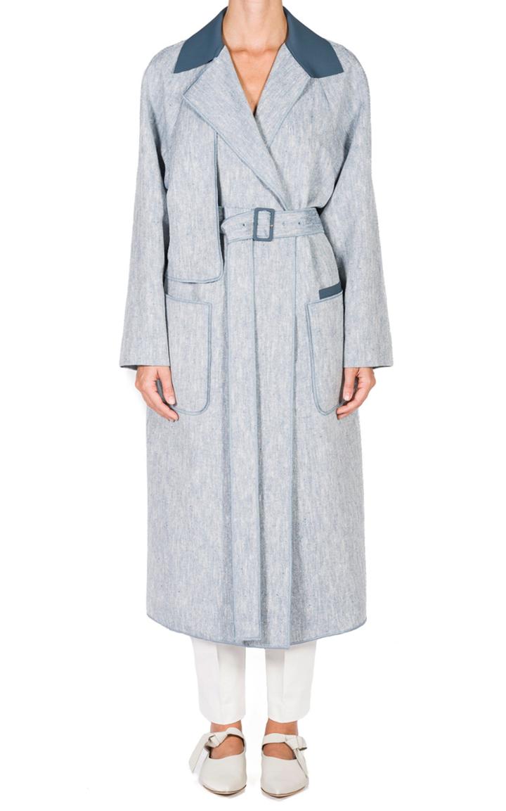 Moda Operandi Agnona Leather Details Belted Linen-silk Trench