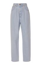 Alberta Ferretti Chambray-effect Cotton Wide-leg Pants