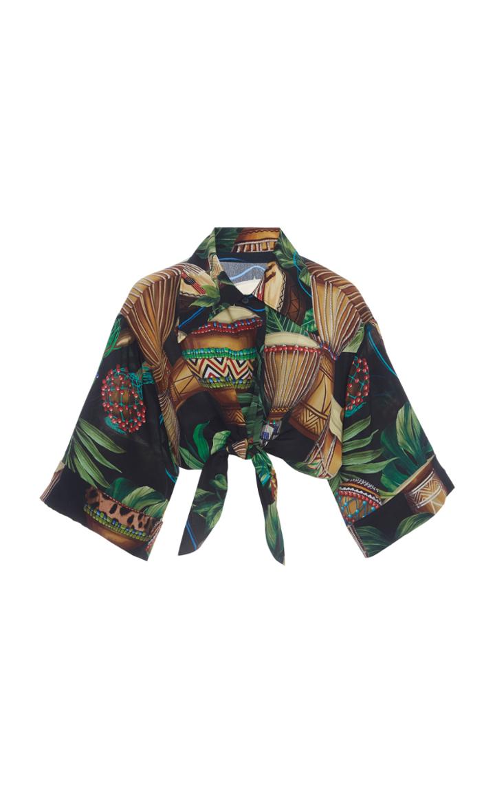Dolce & Gabbana Tie-accented Printed Cropped Top