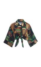 Dolce & Gabbana Tie-accented Printed Cropped Top