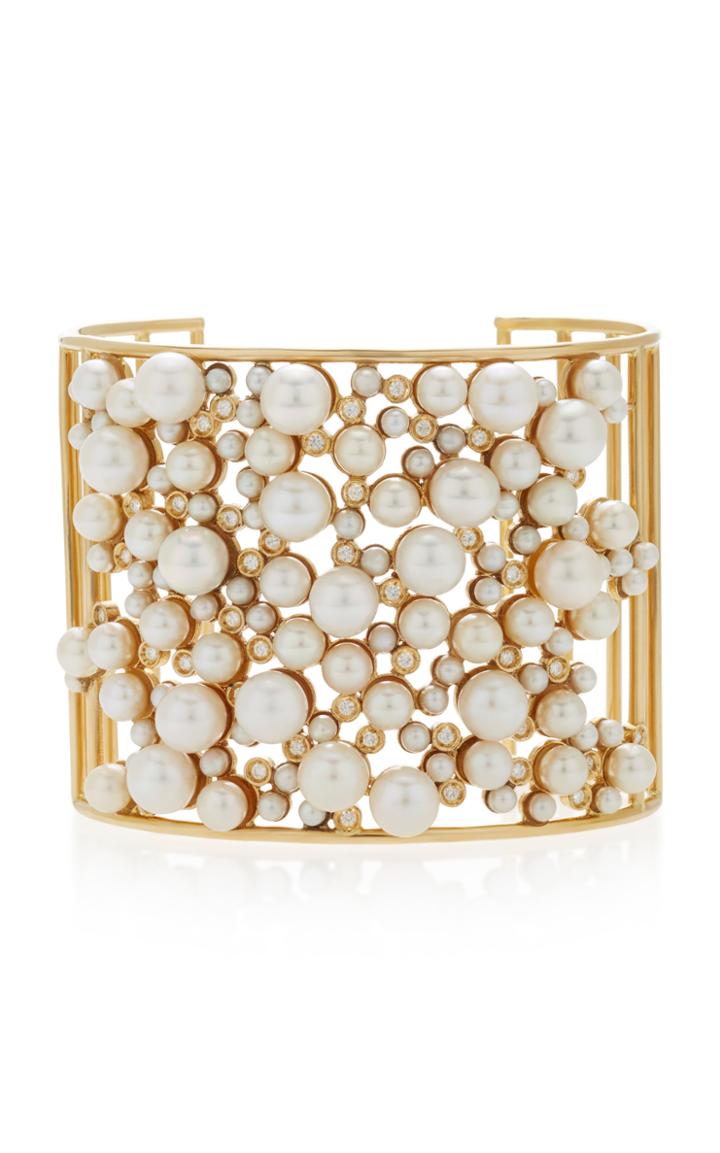Nancy Newberg Yellow Gold Pearl And Diamond Cluster Cuff