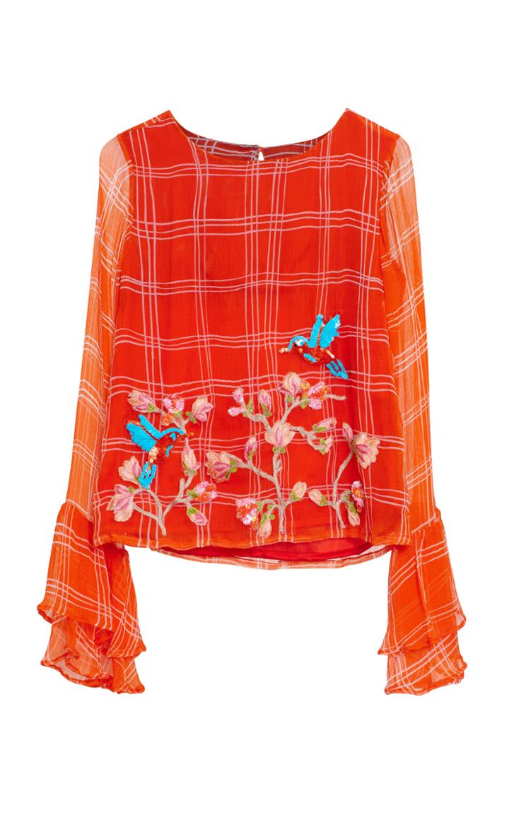 Roopa Hummingbird And Floral Embroidered Blouse