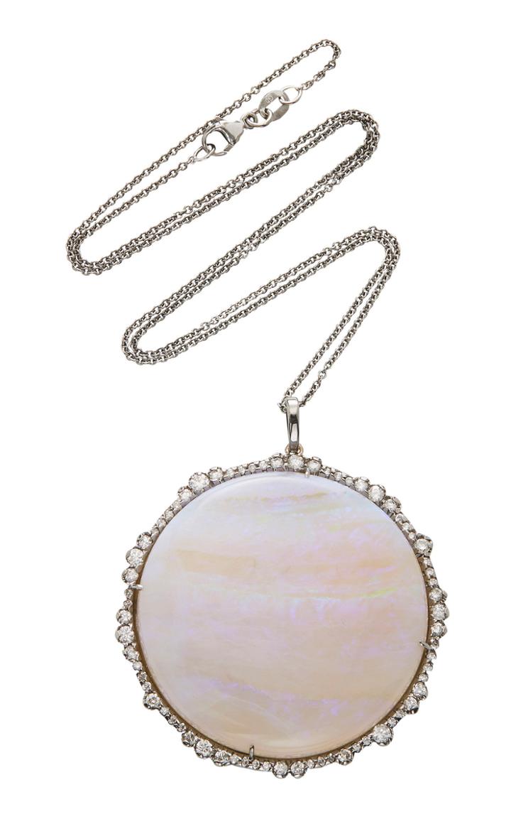 Kimberly Mcdonald One-of-a-kind Large Brazilian Opal Pendant With Signature Irregular Diamonds Set In 18k White Gold With Black Rhodium
