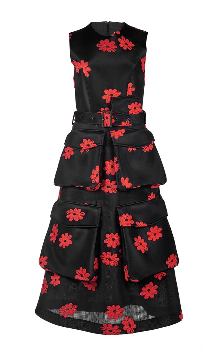Simone Rocha Floral Embroidered Neoprene Four Pocket Dress