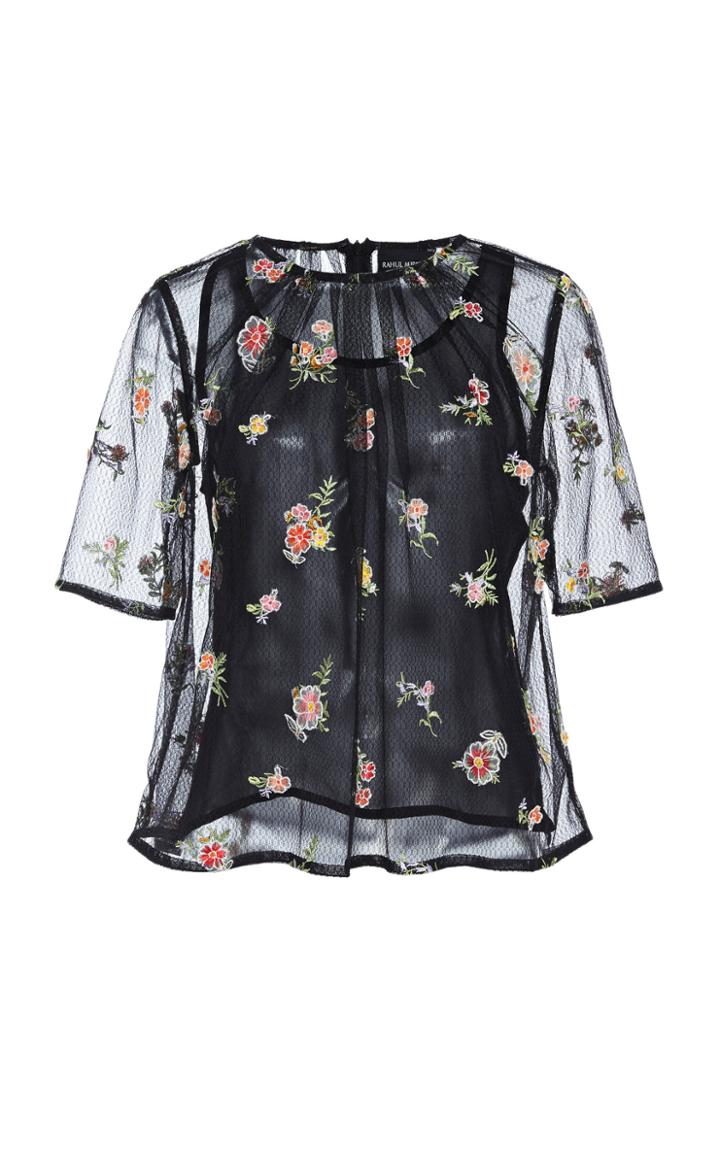 Rahul Mishra Floral-embroidered Tulle Top