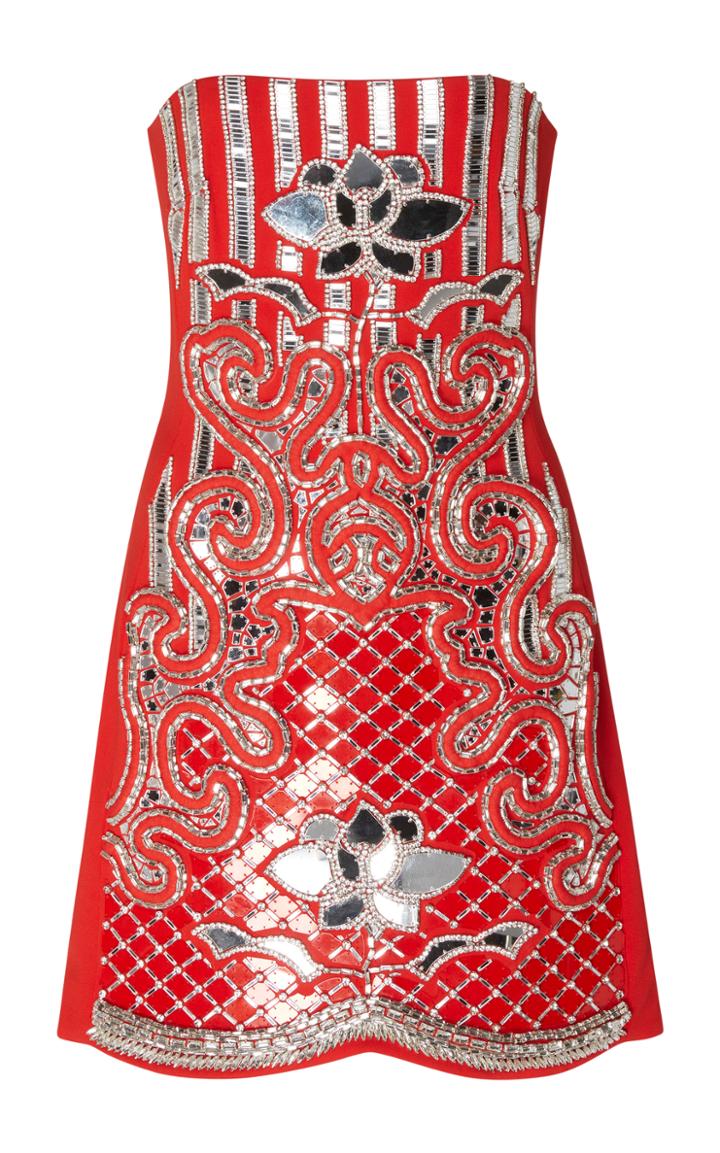 David Koma Strapless Floral Embroidered Dress