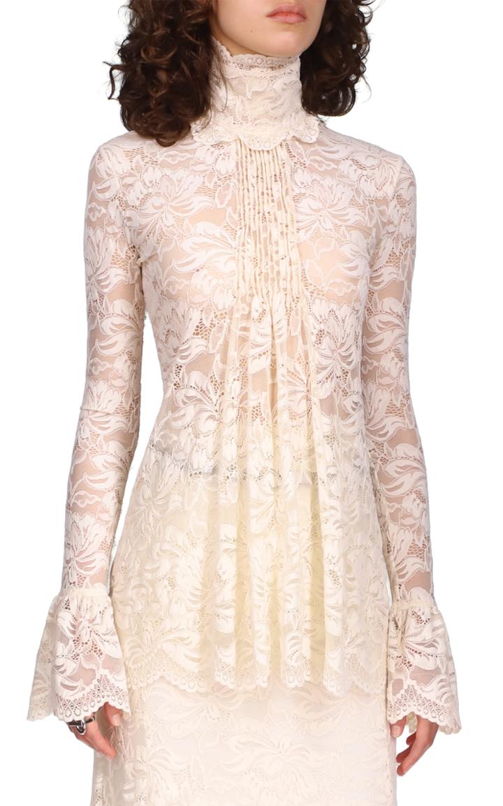 Moda Operandi Paco Rabanne Pleated Stretch-lace High-neck Top