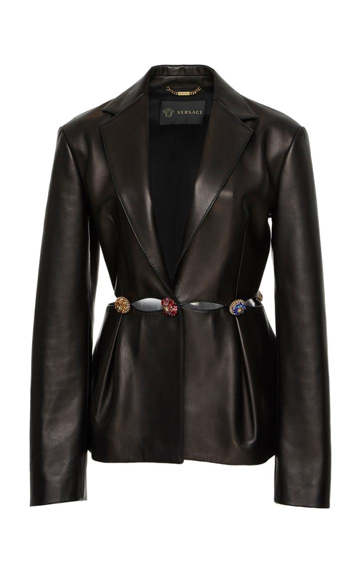 Versace Embellished Leather Blazer Jacket