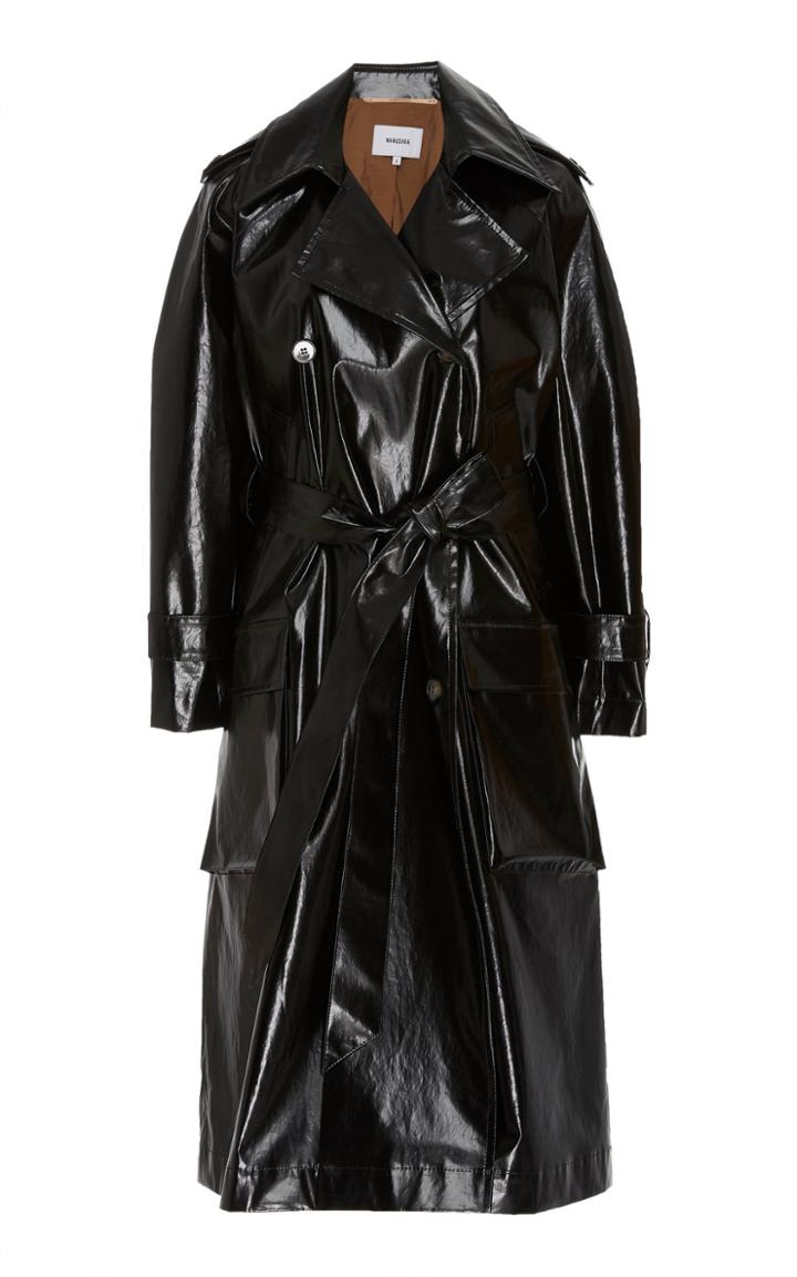 Nanushka Ambar Belted Vinyl Trench Coat