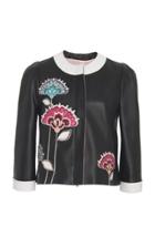 Carolina Herrera Crew Neck Embroidered Leather Jacket