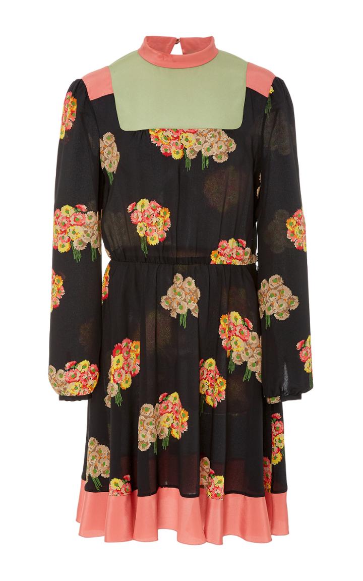 Red Valentino Floral Bouquet Printed Silk Dress