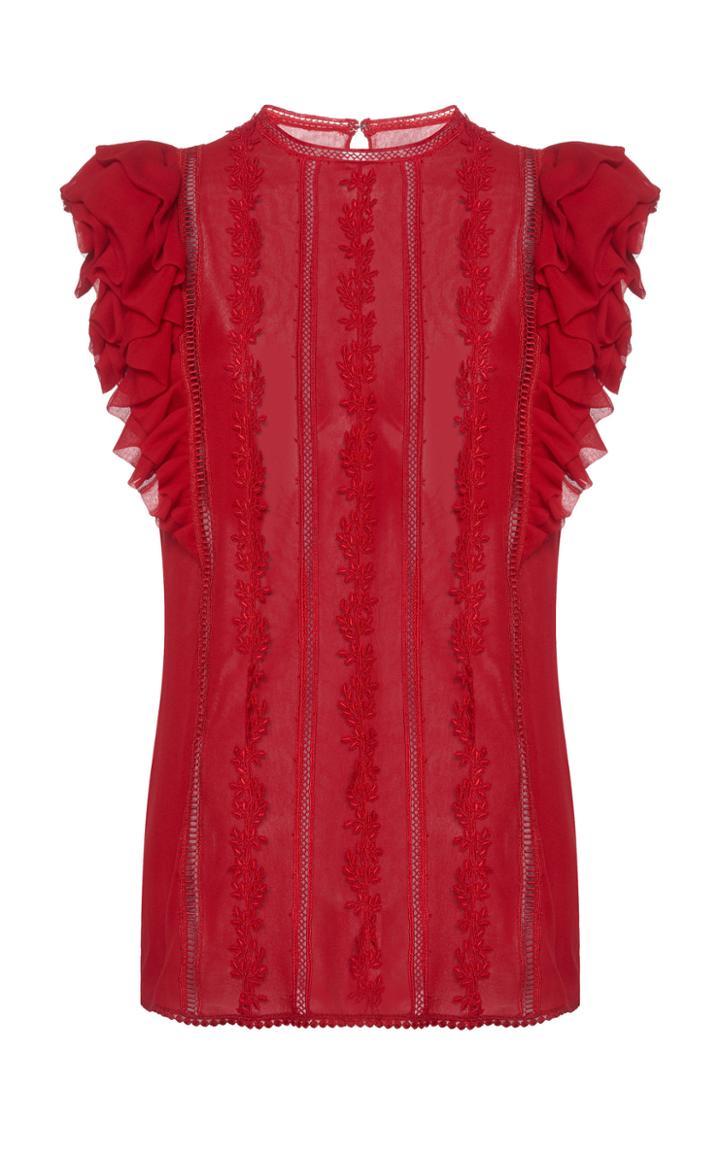 Costarellos Butterfly Sleeve Chiffon Silk Top