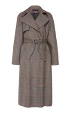 Martin Grant Wool Check Print Double Breasted Trench Coat