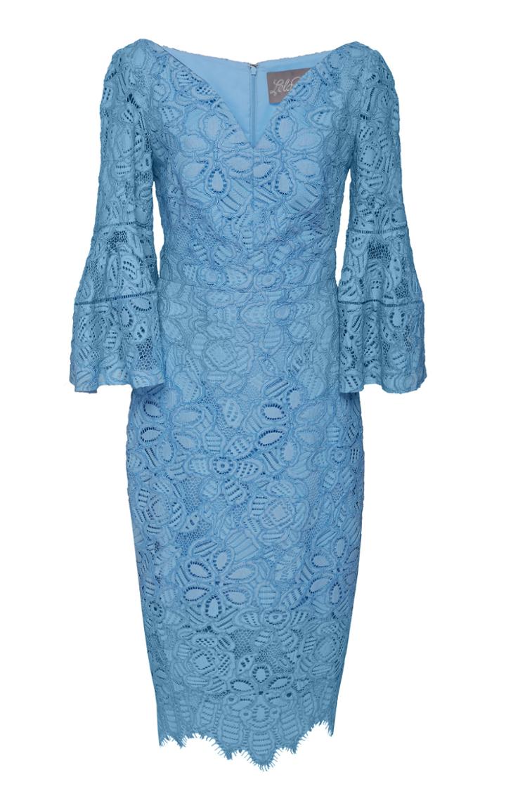 Lela Rose V-neck Flutter Sleeve Dress