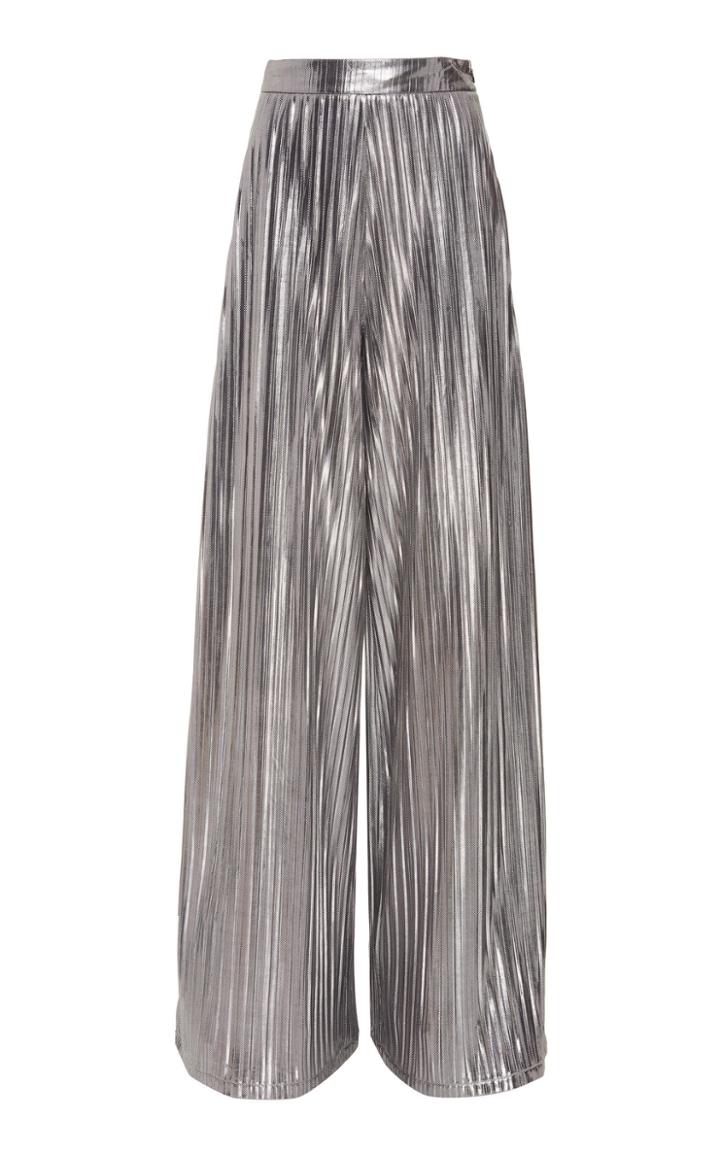 Christian Siriano Pleated Metallic High-rise Pants
