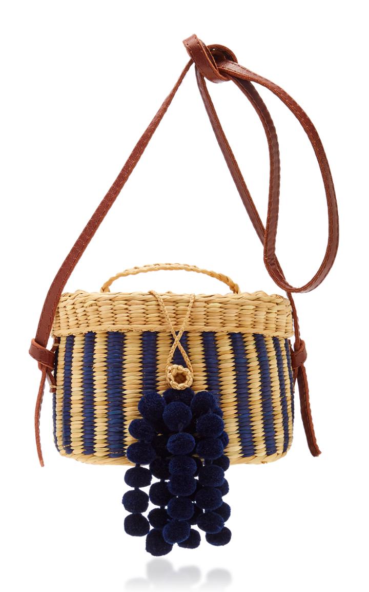 Moda Operandi Nannacay Kiki Small Striped Pompom-embellished Raffia Shoulder Bag