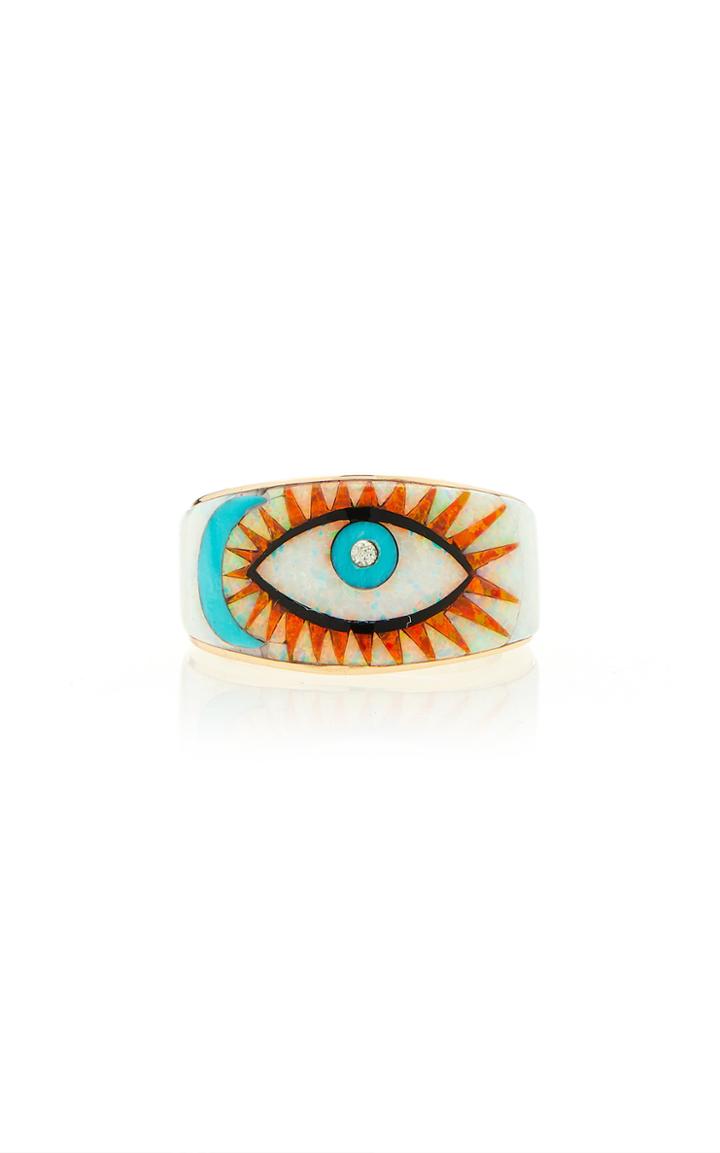 Jacquie Aiche Opal Inlay Crescent Eye Diamond Center Band Ring
