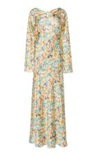 Paco Rabanne Open Shoulder Printed Satin Cape Dress