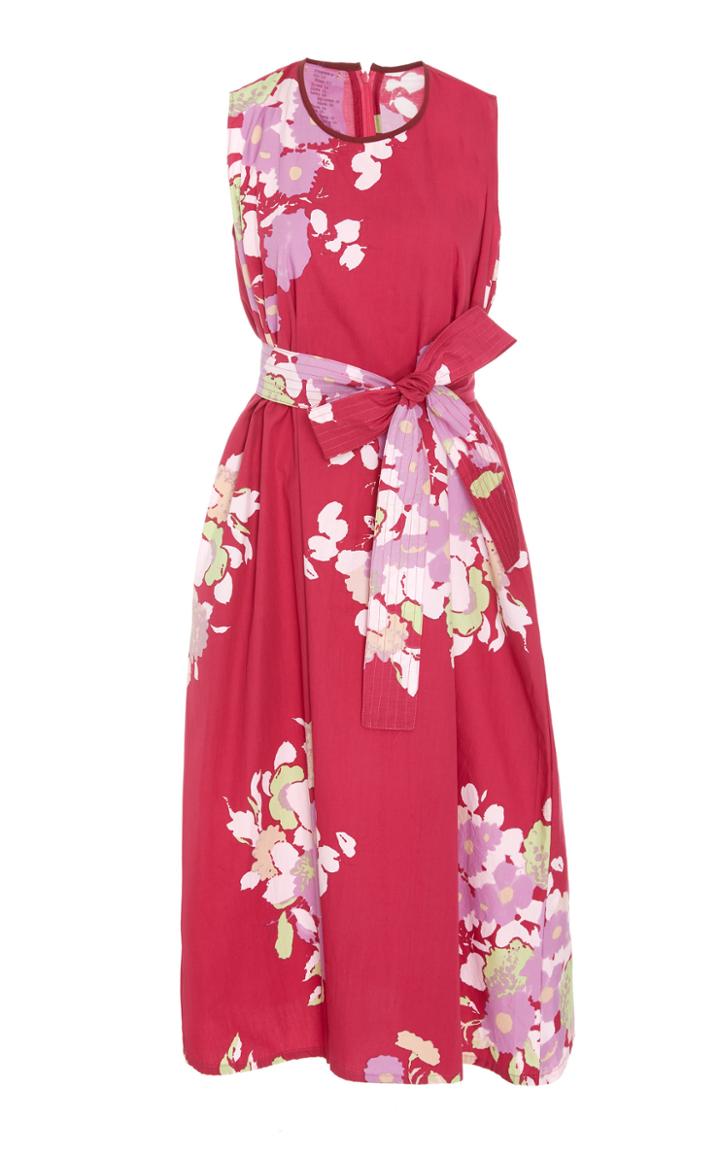 Yvonne S Floral-print Belted Cotton Midi Dress