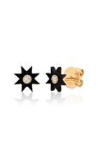 Colette Jewelry Star 18k Yellow Gold, Onyx, And Diamond Stud Earrings
