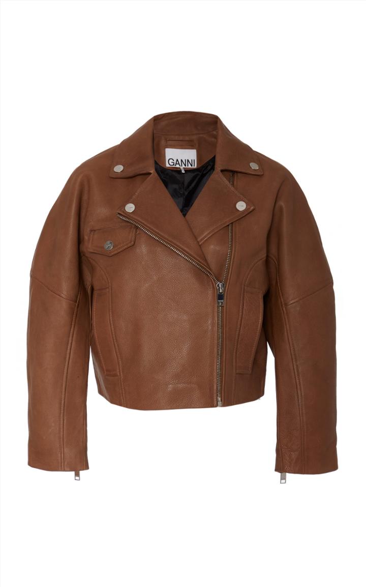 Ganni Grain Leather Cropped Jacket