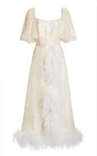 Moda Operandi Markarian Ostrich Feather-embellished Sequin Puff Sleeve Wrap Dress