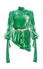 Mach & Mach Green Velvet Dynasty Dress With Knotted Pearl Belt