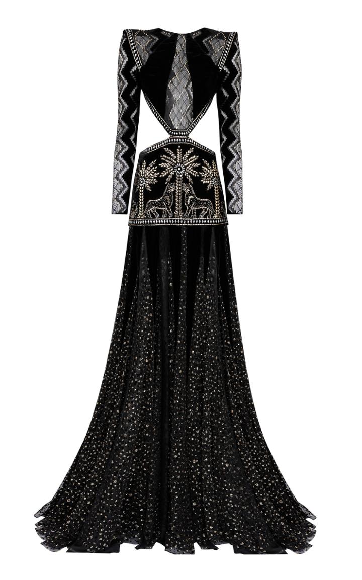 Moda Operandi Raisa Vanessa Metallic Cutout Tulle Gown