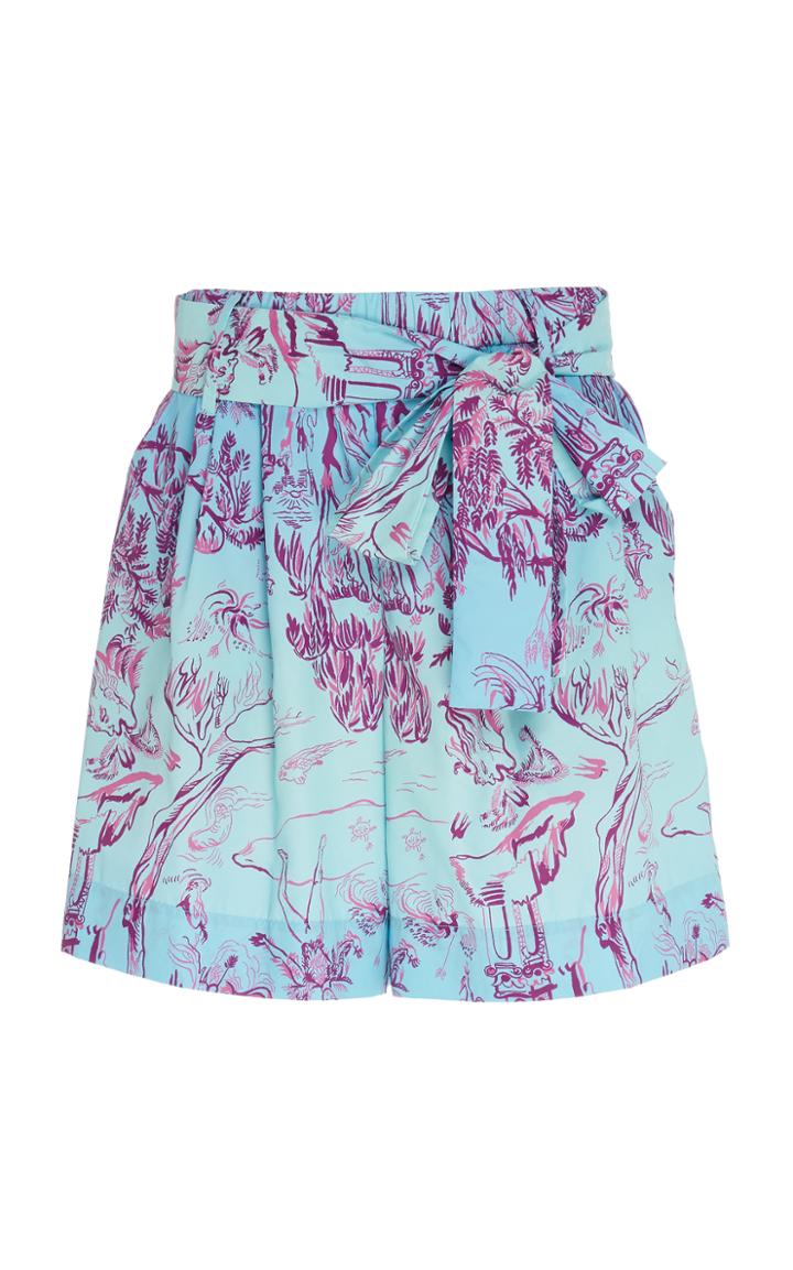 Staud Sage Tie-detailed Printed Broadcloth Shorts