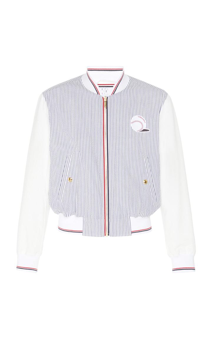 Thom Browne Embroidered Striped Cotton Bomber Jacket