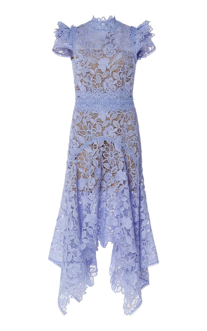 Moda Operandi Costarellos Guipure Lace High-neck Handkerchief Dress With Ruffle Deta