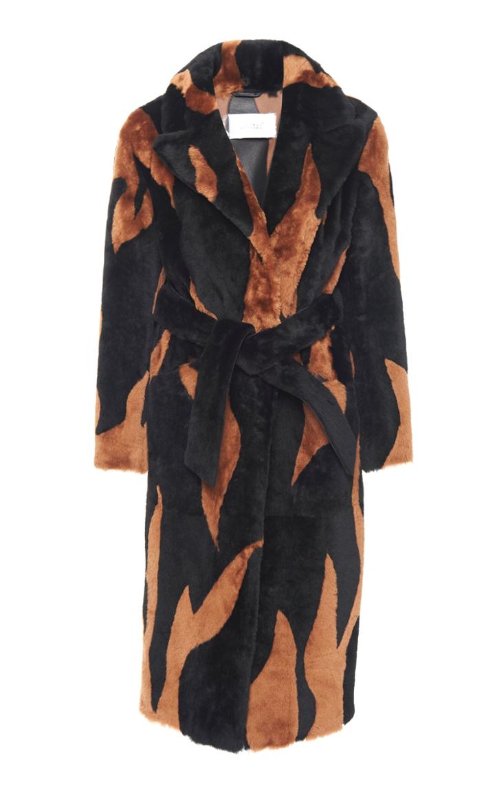 Common Leisure Love Fire Collared Shearling Midi Coat