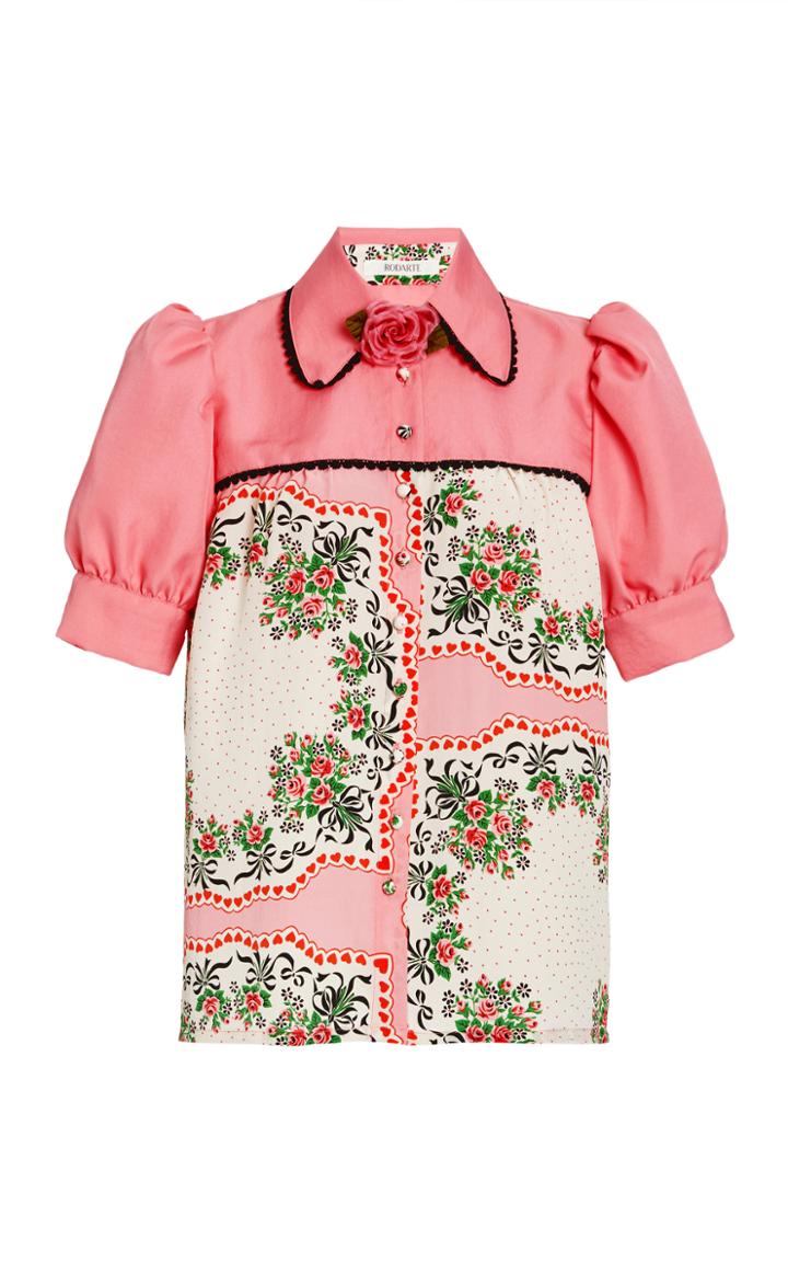 Moda Operandi Rodarte Floral Lace-trimmed Silk-blend Top