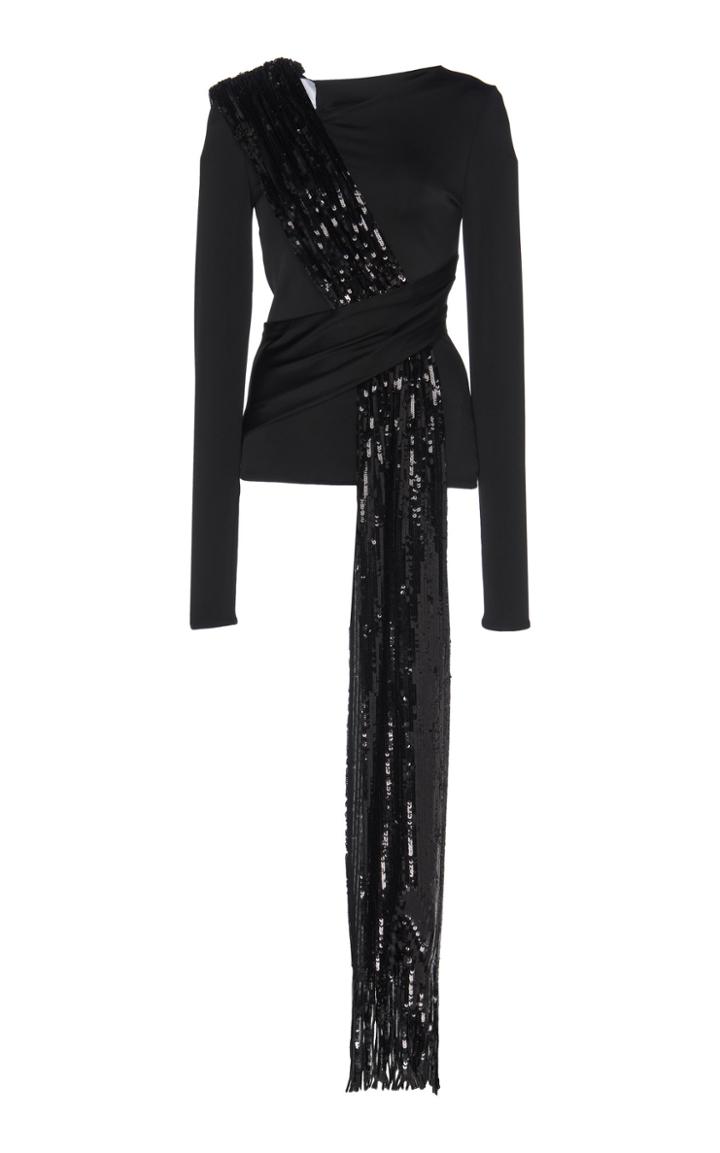 Galvan Lena Long Sleeve Sequin Slash Top