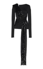 Galvan Lena Long Sleeve Sequin Slash Top