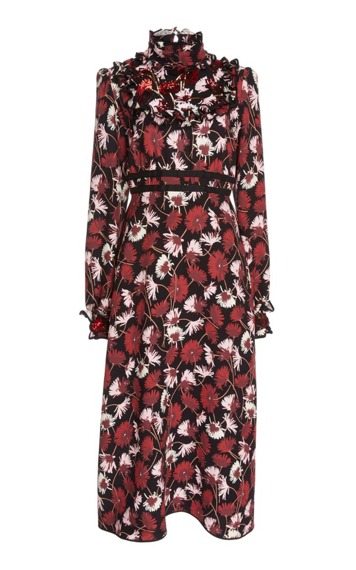 Rochas Floral Cady Midi Dress