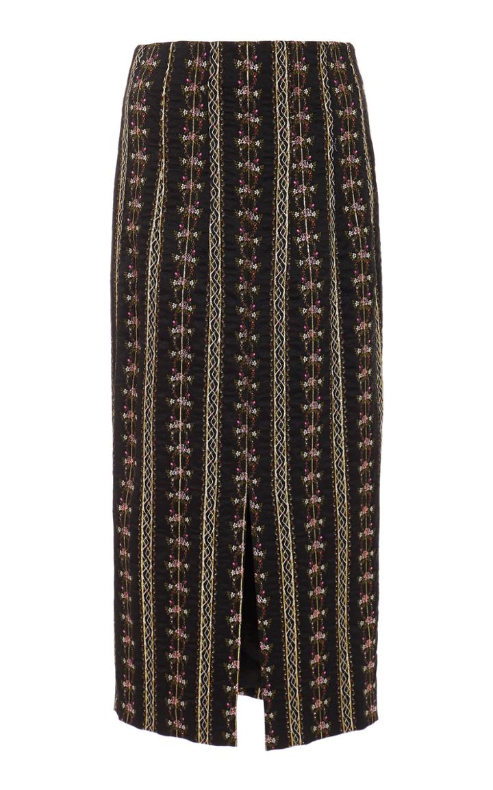 Brock Collection Pectolite Embroidered Taffeta Pencil Skirt