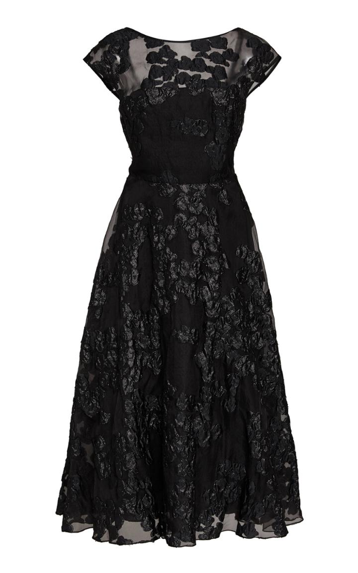 Lela Rose Floral-appliqued Chiffon And Guipure Lace A-line Dress