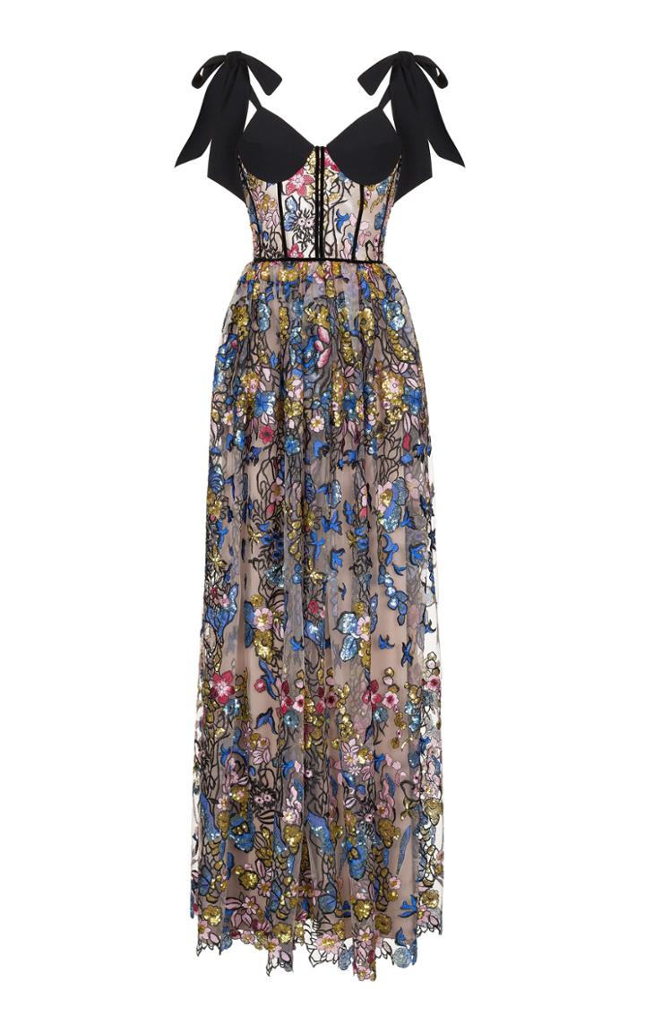 Rasario Embellished Tulle Tie Strap Gown