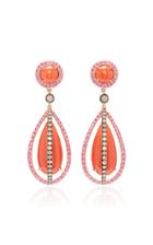 Wendy Yue 18k Gold Coral Sapphire And Diamond Earrings