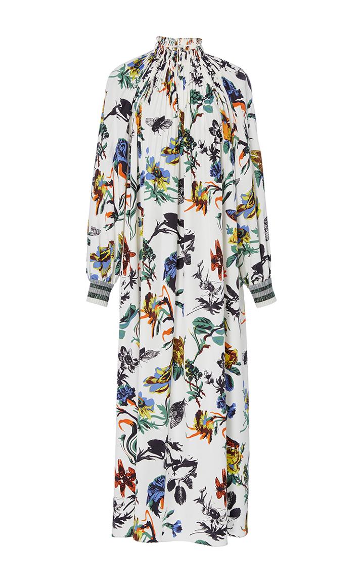 Tibi Edwardian Ivory Printed Midi Dress