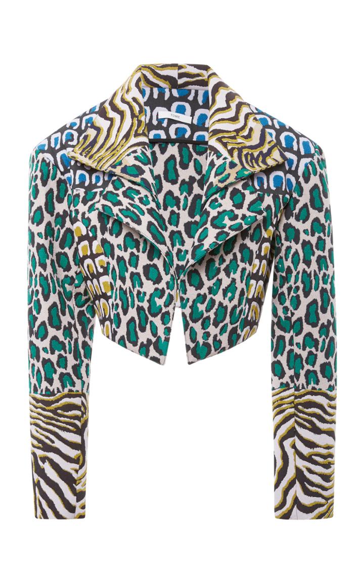 Tome Double Collar Printed Cropped Jacket