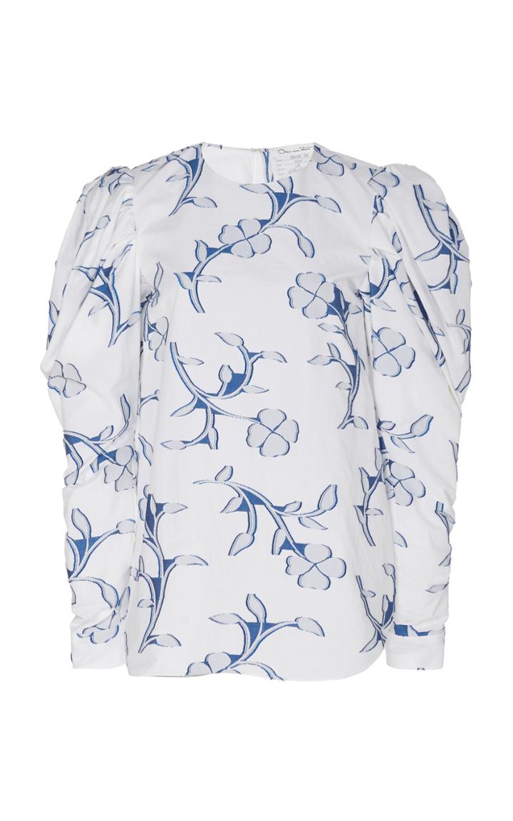 Oscar De La Renta Floral-patterned Puff Sleeve Poplin Blouse