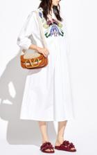 Moda Operandi Valentino Oversized Embroidered Cotton Poplin Midi Dress